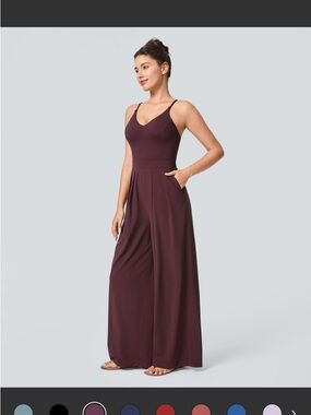 HALARA Wine-Burgundy Wide-Leg Jumpsuit